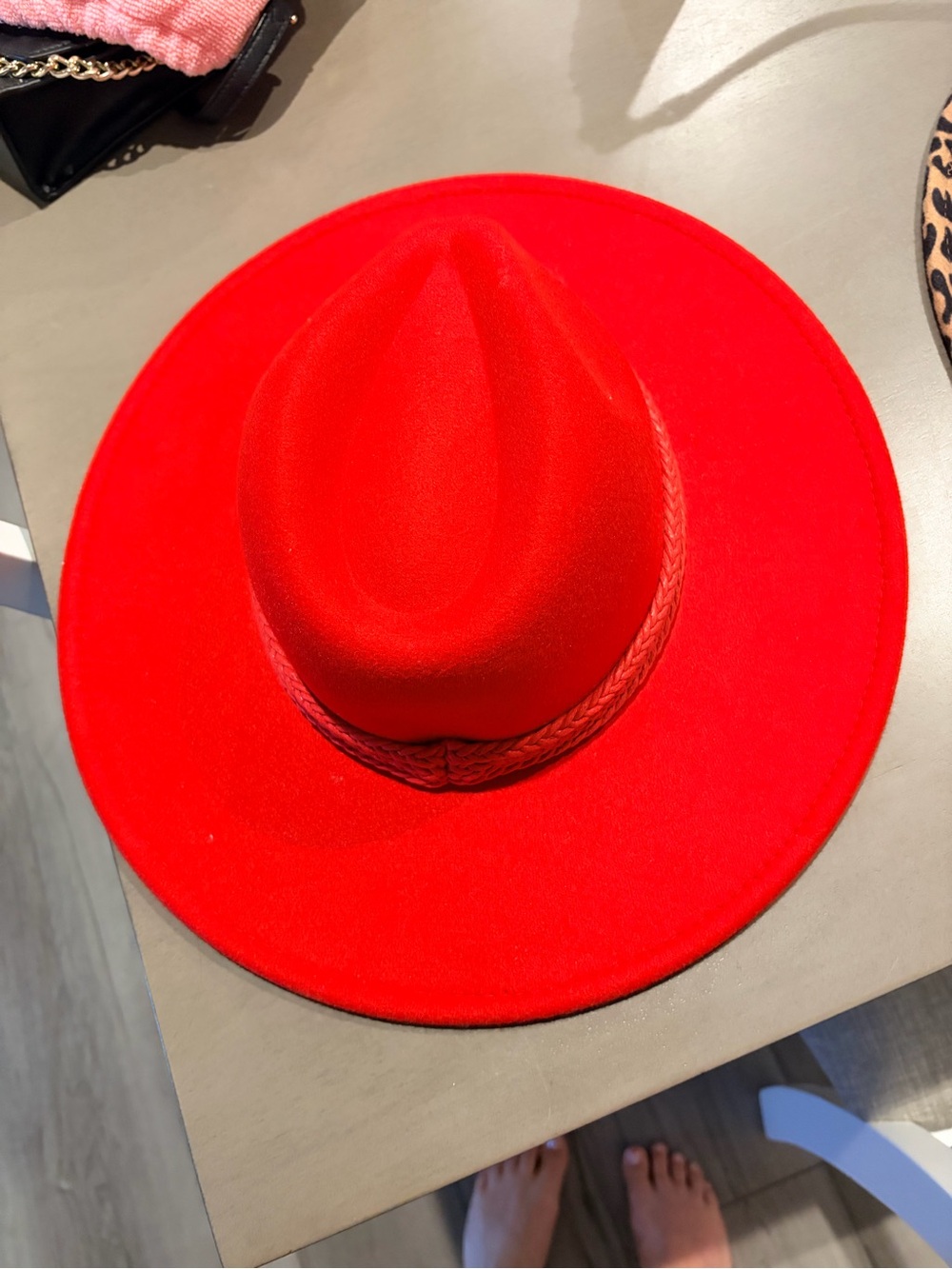 Bold Red Wide-Brim Fedora Hat